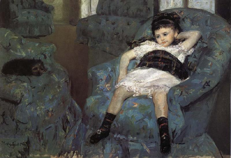 Mary Cassatt The little girl in the blue Sofa Norge oil painting art